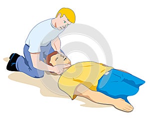 First Aid measuring pulse through the carotid artery photo