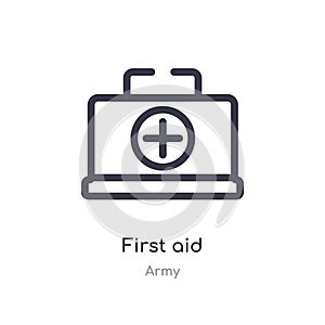 first aid outline icon. isolated line vector illustration from army collection. editable thin stroke first aid icon on white