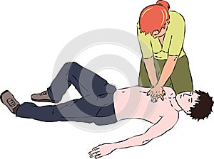 First aid - reanimation procedure. CPR cardiac massage for man