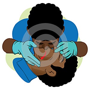 First Aid resuscitation CPR, clearing breathing, mouth-to-mouth, afro man