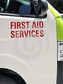 First Aid services printing on a transport van body