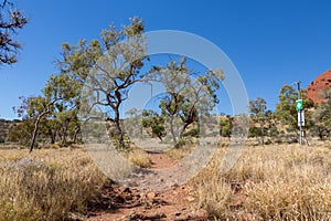 First aid stand on the trail in Kata Tjuta monolits area, Ayers Rock, Red Center, Australia