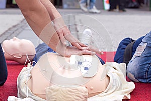 First aid training. CPR. Defibrillation.