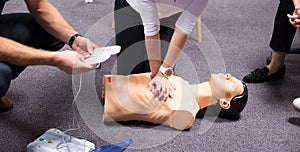 First Aid Training. Defibrillator CPR Practice