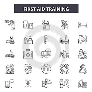 First aid training line icons, signs, vector set, outline illustration concept