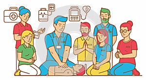 First aid training session demonstrating cpr techniques