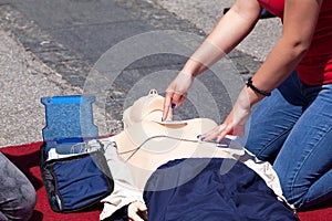 First aid training in using automated external defibrillator device - AED