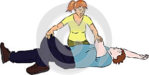 First aid - tumbling person in unconsciousness photo