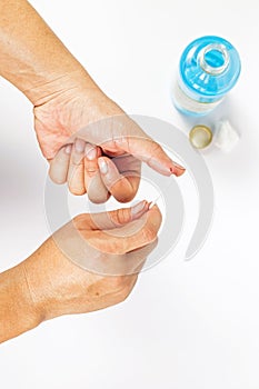 First Aid. With the use of alcohol for disinfection. Is characteristic the wound a finger.