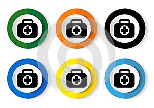 Primeros auxilios icono vectorial un conjunto compuesto por círculo en 6 colores opciones diseno de páginas telarana a móvil aplicaciones 
