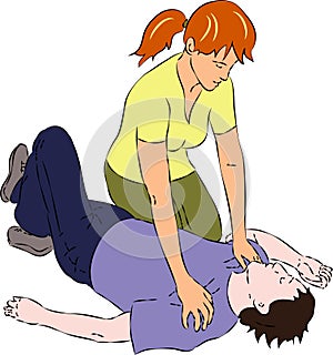 First aid - woman near man unconscious