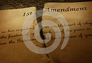 The First Amendment of the US Constitution, torn in half