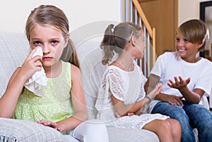 First amorousness: girl and couple of kids apart