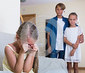 First amorousness: girl and couple of kids apart