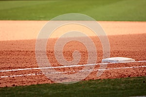 First Base Featured In Empty Baseball Field