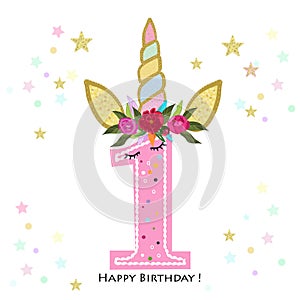 First birthday. One. Unicorn Birthday invitation. Party invitation greeting card