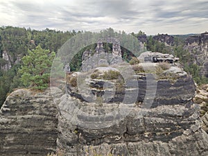 The first bridge, called Bastei Bridge (Basteibrücke)