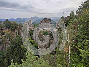 The first bridge, called Bastei Bridge (Basteibrücke)