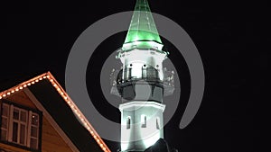 The First Cathedral Mosque Kazan Tatarstan. Winter night. Roofs in the snow