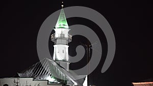 The First Cathedral Mosque Kazan Tatarstan. Winter night. Roofs in the snow