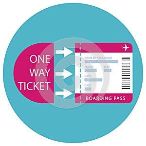 First class boarding pass or plane ticket with destination