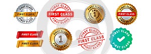 first class circle seal badge and ribbon sign for recommended business modern comfort commercial photo