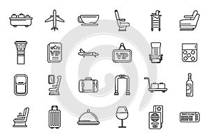 First class travel icons set outline vector. Airplane service