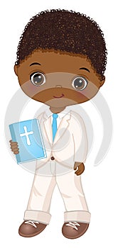 First Communion for African American Boy. Vector 1st Communion for Cute Little Black Boy