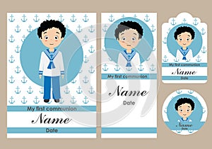 First communion card, bookmark, label and sticker set for children