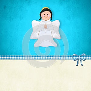 First Communion card, happy angel