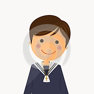 First communion child foreground on white background