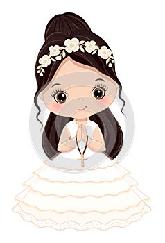 First Communion for Girl. Vector 1st Communion for Cute Little Girl photo