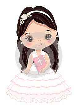 First Communion for Girl. Vector 1st Communion for Cute Little Girl