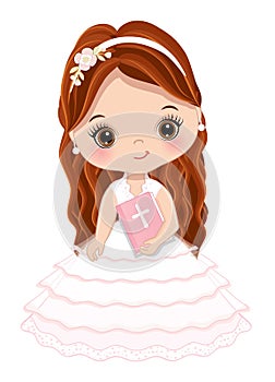 First Communion for Girl. Vector 1st Communion for Cute Little Girl