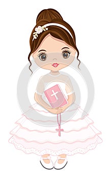 First Communion for Girl. Vector 1st Communion for Cute Teen Girl