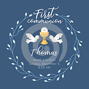 First communion invitation card. vector