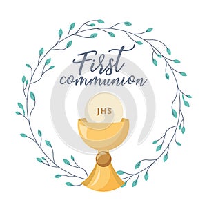 First communion invitation card. vector