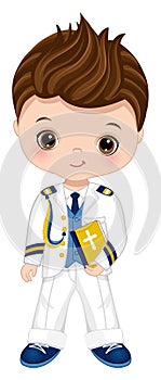 First Communion Spanish Admiral. Vector Little Cute Boy 1st Communion