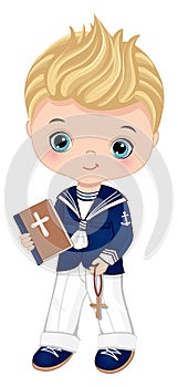 First Communion Spanish Sailor. Vector Little Cute Boy 1st Communion