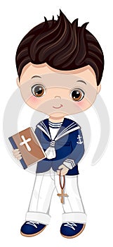 First Communion Spanish Sailor. Vector Little Cute Boy 1st Communion