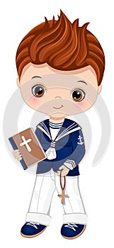 First Communion Spanish Sailor. Vector Little Cute Boy 1st Communion