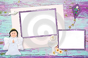 First Communion two photo frames invitation