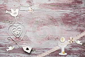 First Communion wooden background