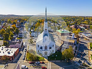 First Congregational Church aerial view, Woburn, MA, USA