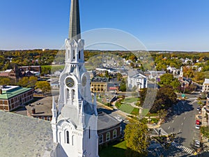 First Congregational Church aerial view, Woburn, MA, USA photo