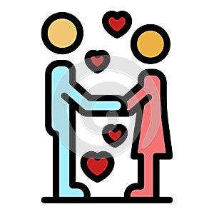 First couple kiss icon color outline vector