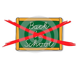 Blackboard with crossed out hand lettering - Back to school - hand drawn vector illustration photo
