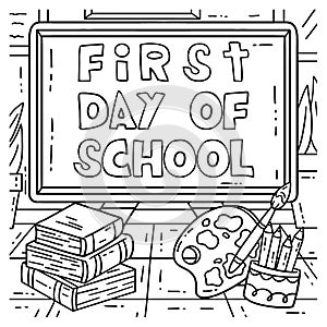 First Day of School on a Chalkboard Coloring Page