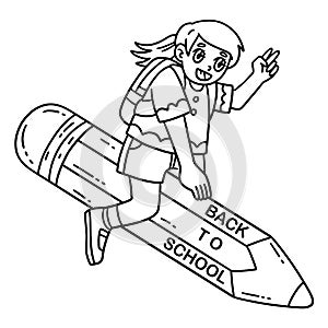 First Day of School Child on Giant Pencil Isolated