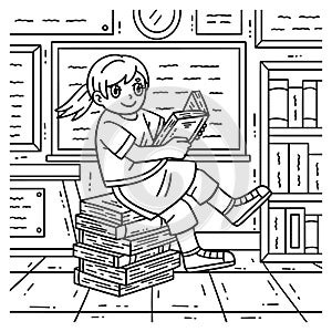 First Day of School Child Sitting On Book Coloring